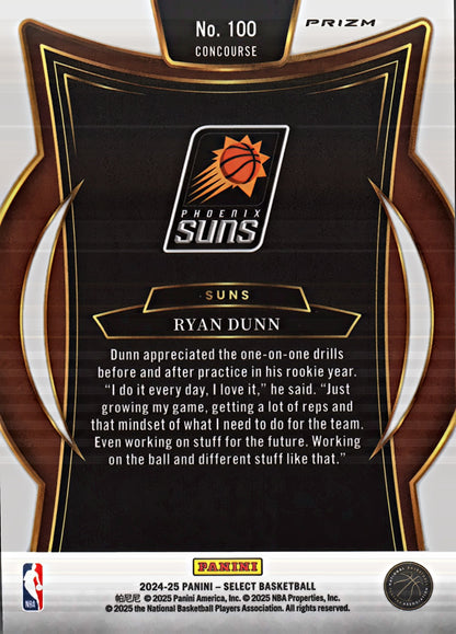 2024 Panini Select Red Cracked Ice Prizm Ryan Dunn RC Concourse #100 Phoenix Suns