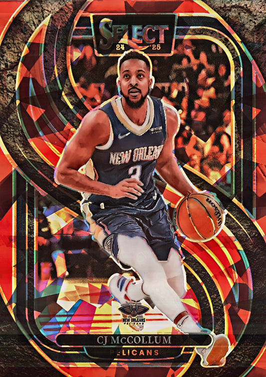 2024 Panini Select Red Cracked Ice Prizm CJ McCollum Premier #133 New Orleans Pelicans