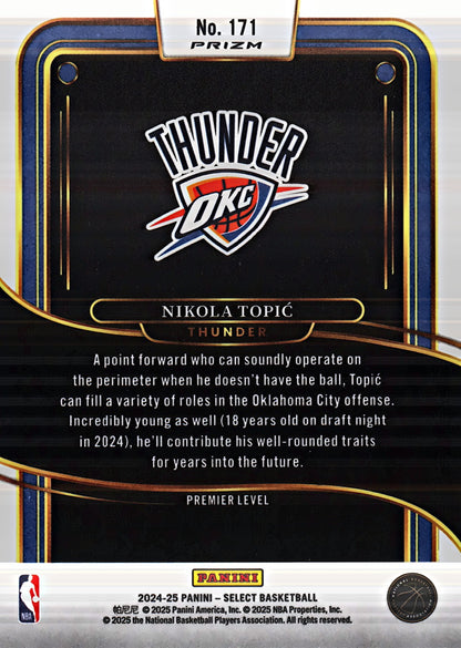 2024 Panini Select Red Cracked Ice Prizm Nikola Topić RC Premier #171 Oklahoma City Thunder