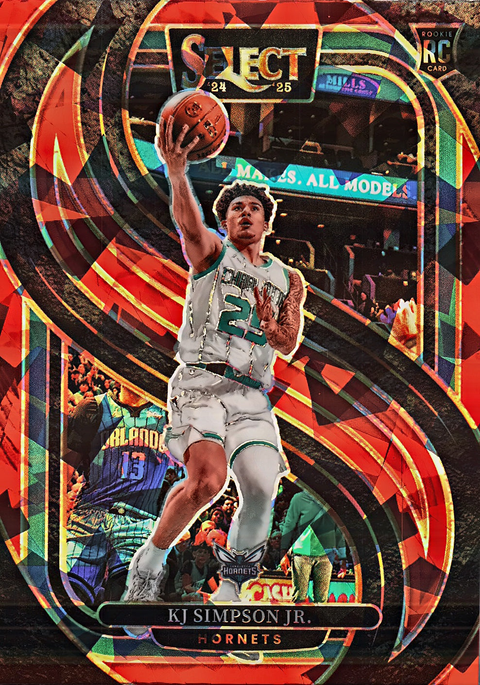 2024 Panini Select Red Cracked Ice Prizm KJ Simpson Jr. RC Premier #193 Charlotte Hornets