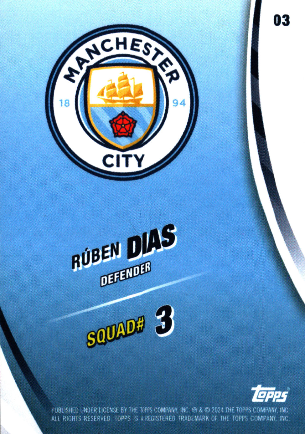 2024 Topps Blue Moon Manchester City Ruben Dias #3 Manchester City