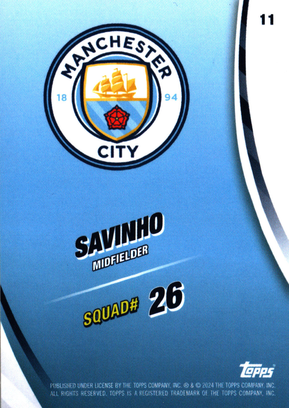 2024 Topps Blue Moon Manchester City Savinho #11 Manchester City
