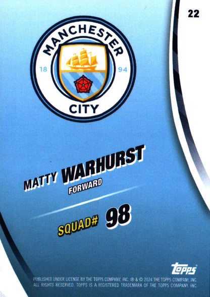 2024 Topps Blue Moon Manchester City Matty Warhurst RC #22 Manchester City