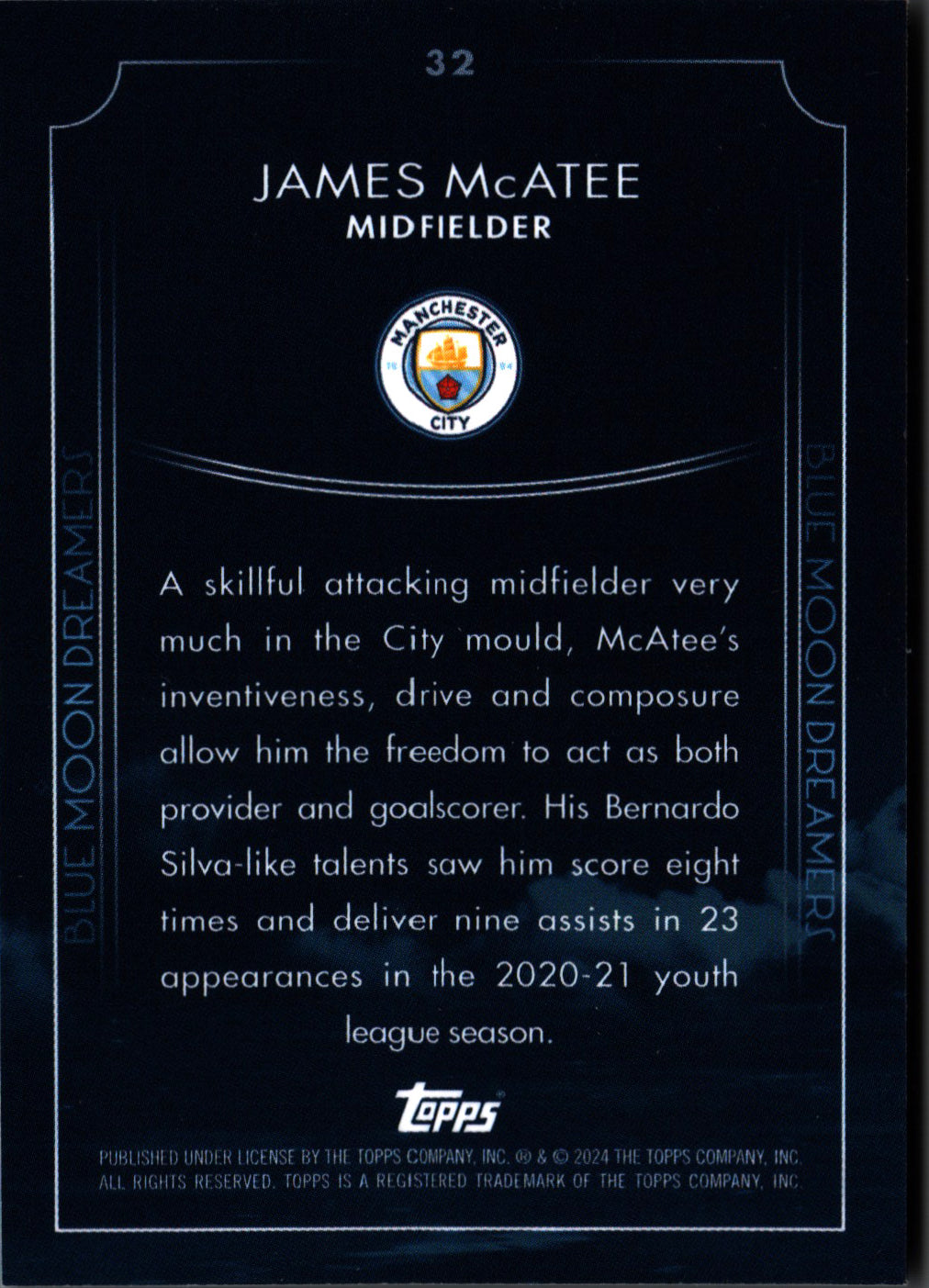 2024 Topps Blue Moon Manchester City James McAtee Dreamers #32 Manchester City