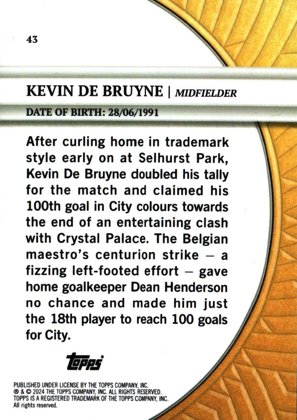 2024 Topps Blue Moon Manchester City Kevin De Bruyne GM #43 Manchester City