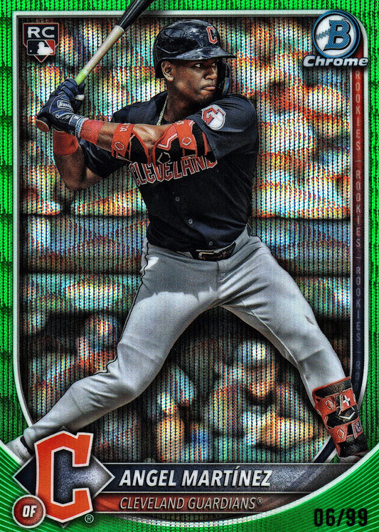 2025 Topps Bowman Chrome Green Wave /99 Angel Martinez #68 Cleveland Guardians