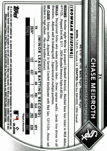 2025 Topps Bowman Chrome Purple Geometric /250 Chase Meidroth #71 Chicago White Sox