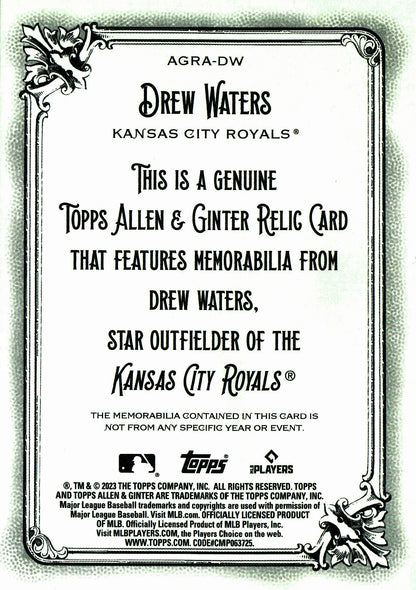 2023 Topps Allen & Ginter Relic Drew Waters #AGRA-DW Kansas City Royals