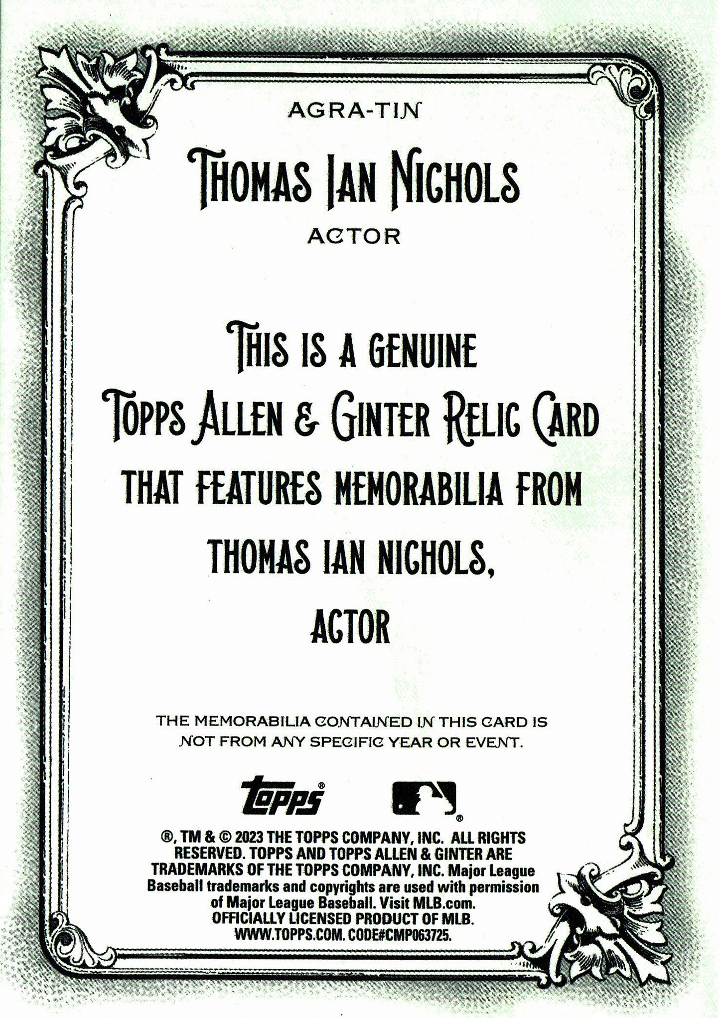 2023 Topps Allen & Ginter Relic Thomas Ian Nichols #AGRA-TIN Reste du monde / Autres