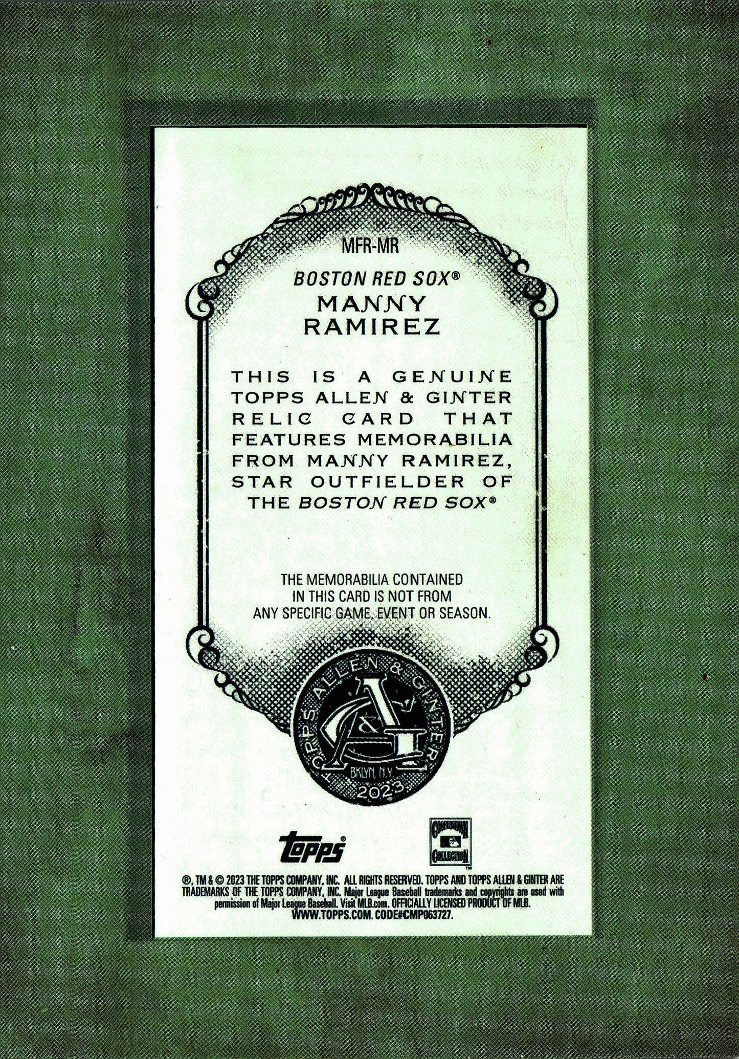 2023 Topps Allen & Ginter Framed Mini Relic Manny Ramirez #MFR-MR Boston Red Sox