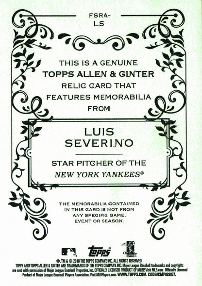 2018 Topps Allen & Ginter Relic Luis Severino #FSRA-LS New York Yankees