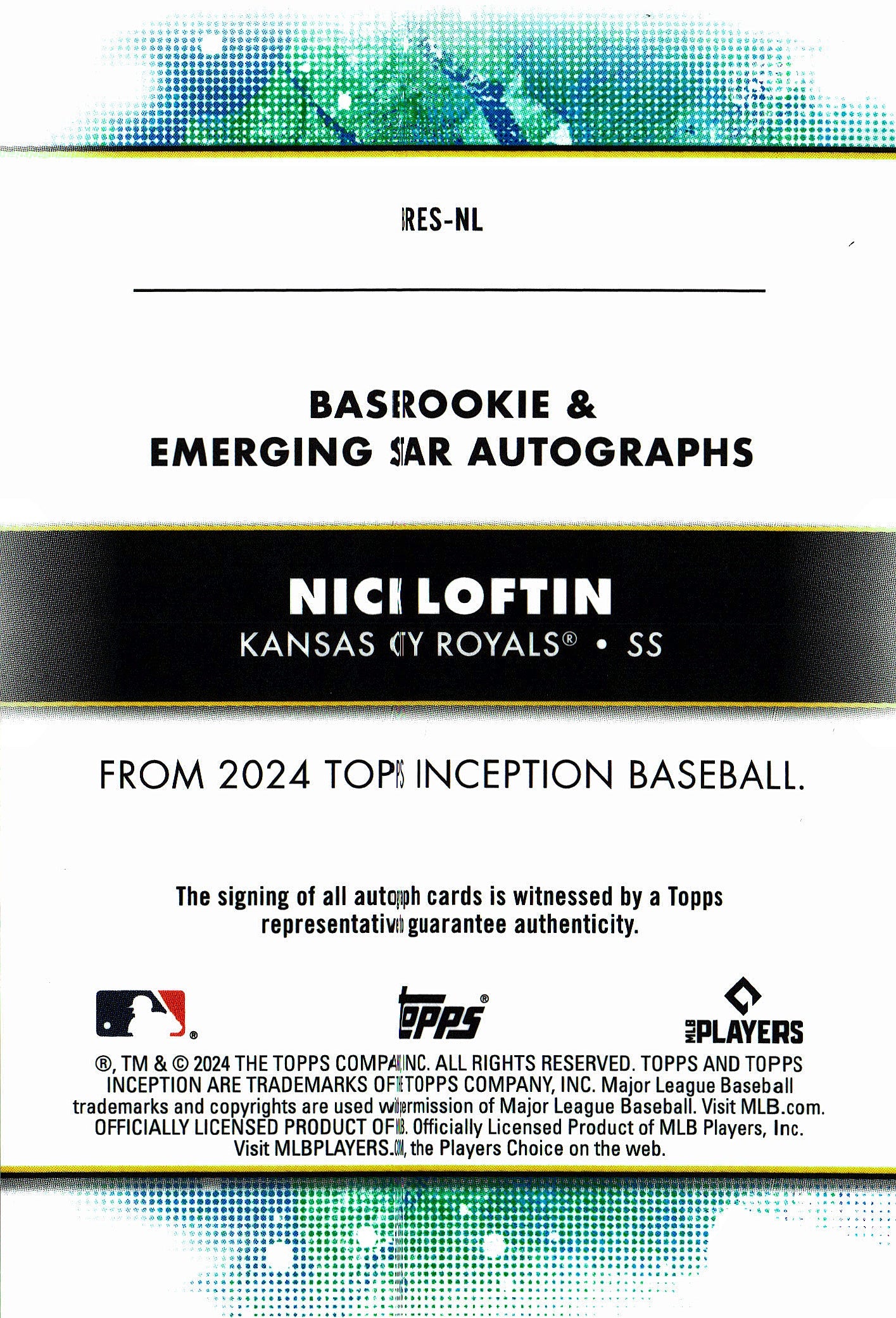 2024 Topps Inception autograph Nick Loftin /299 #BRES-NL Kansas City Royals