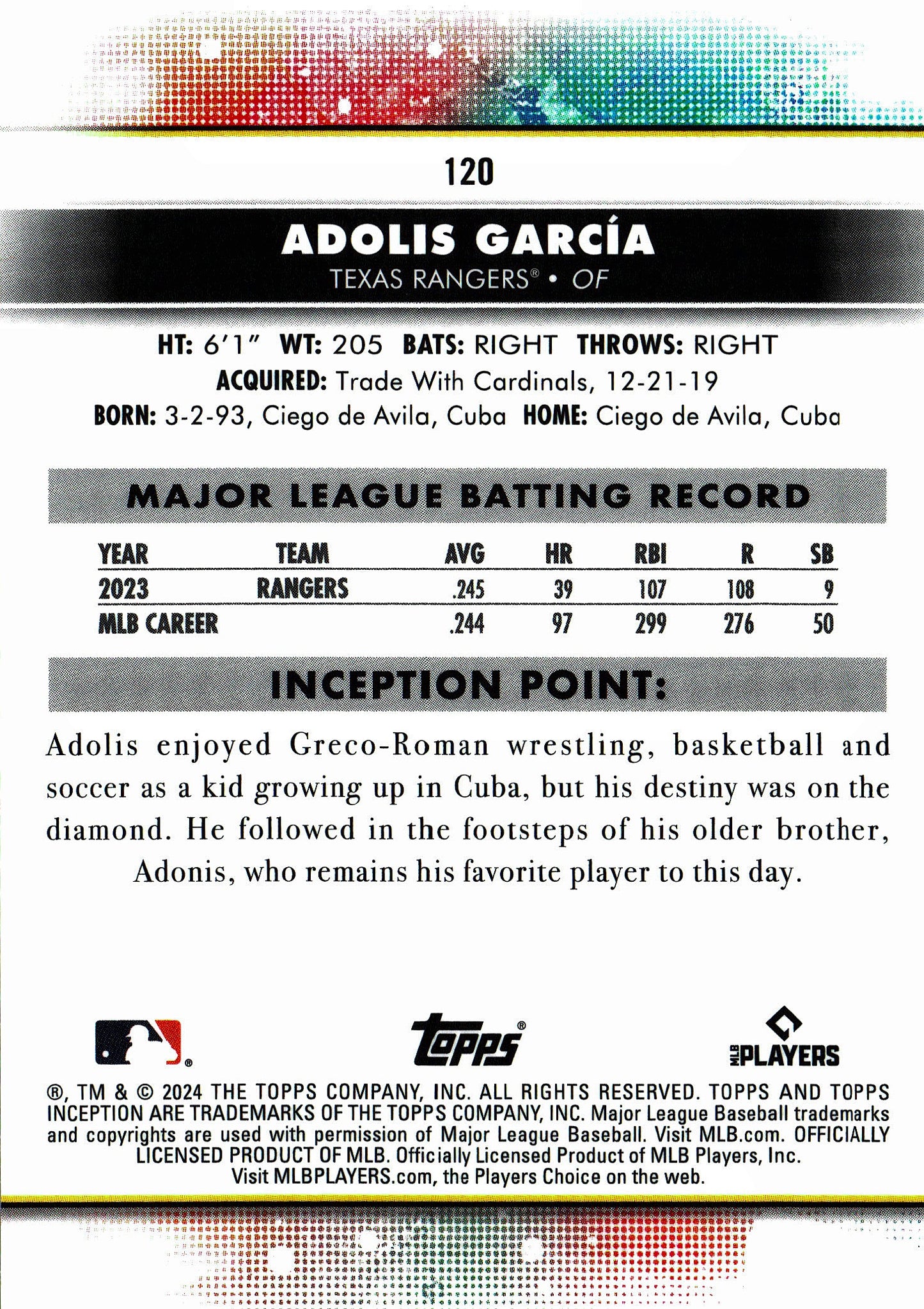 2024 Topps Inception Alpha Adolis García SSP #120 Texas Rangers