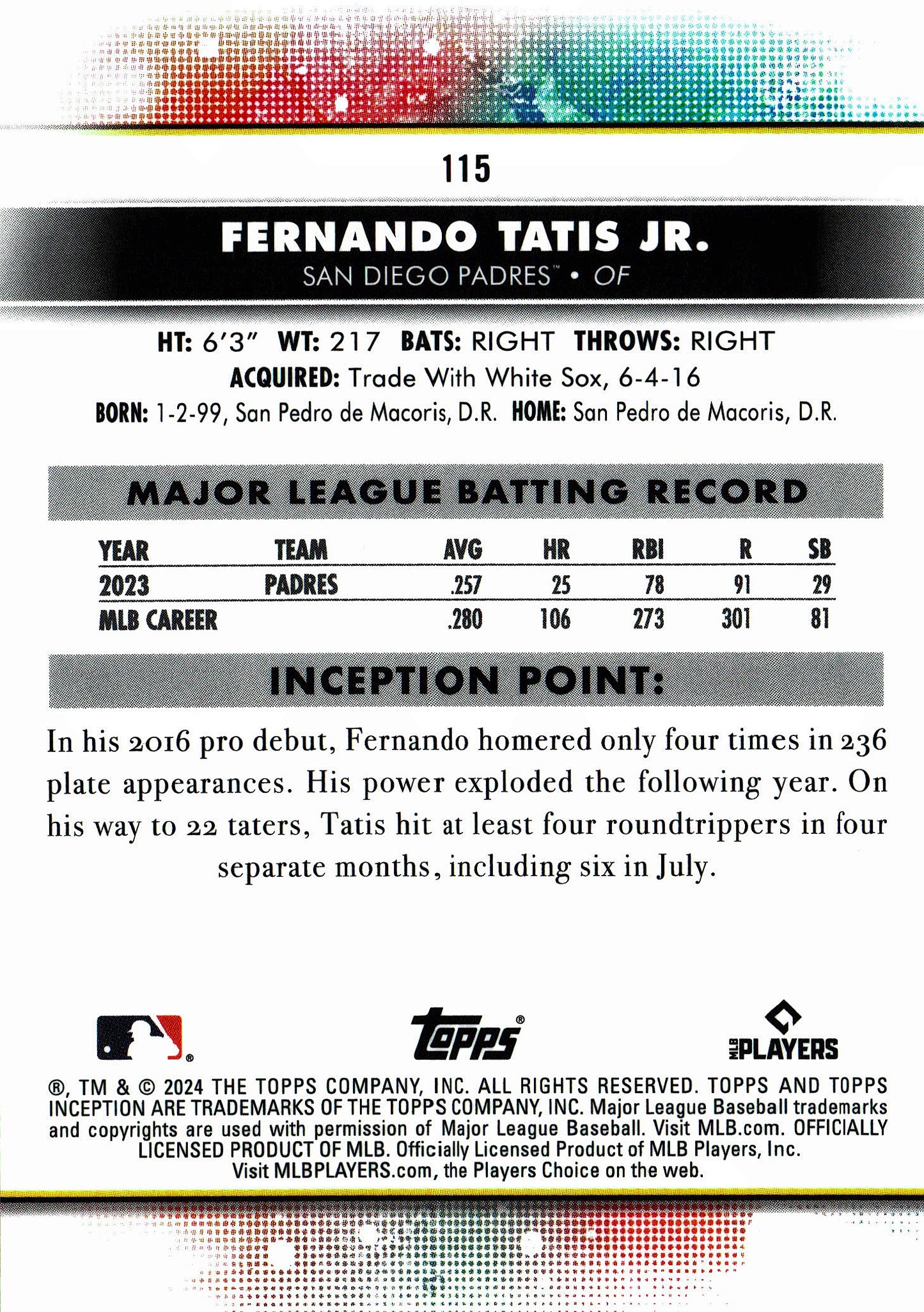 2024 Topps Inception Alpha Fernando Tatis Jr. SSP #115 San Diego Padres