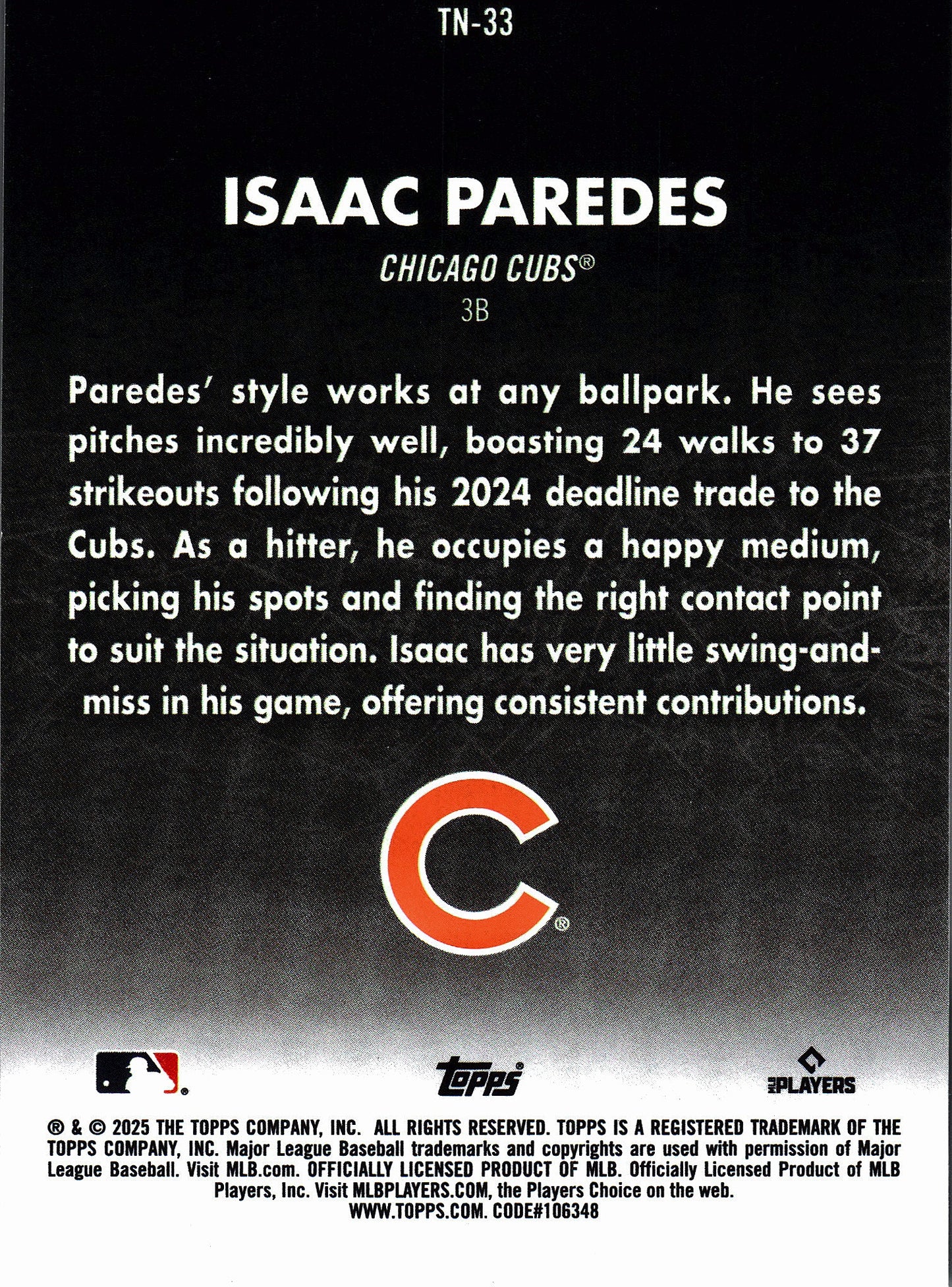 2025 Topps Series 1 Tokyo Nights Isaac Paredes #TN-33 Chicago Cubs