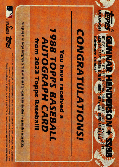 2023 Topps Update 1988 35th Anniversary auto Gunnar Henderson #88BAU-GH Baltimore Orioles