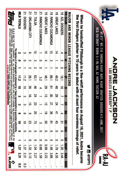 2022 Topps Chrome RC Autographs Andre Jackson #RC-AJ Los Angeles Dodgers