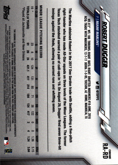 2020 Topps Chrome RC Autographs Robert Dugger #RA-RD Miami Marlins