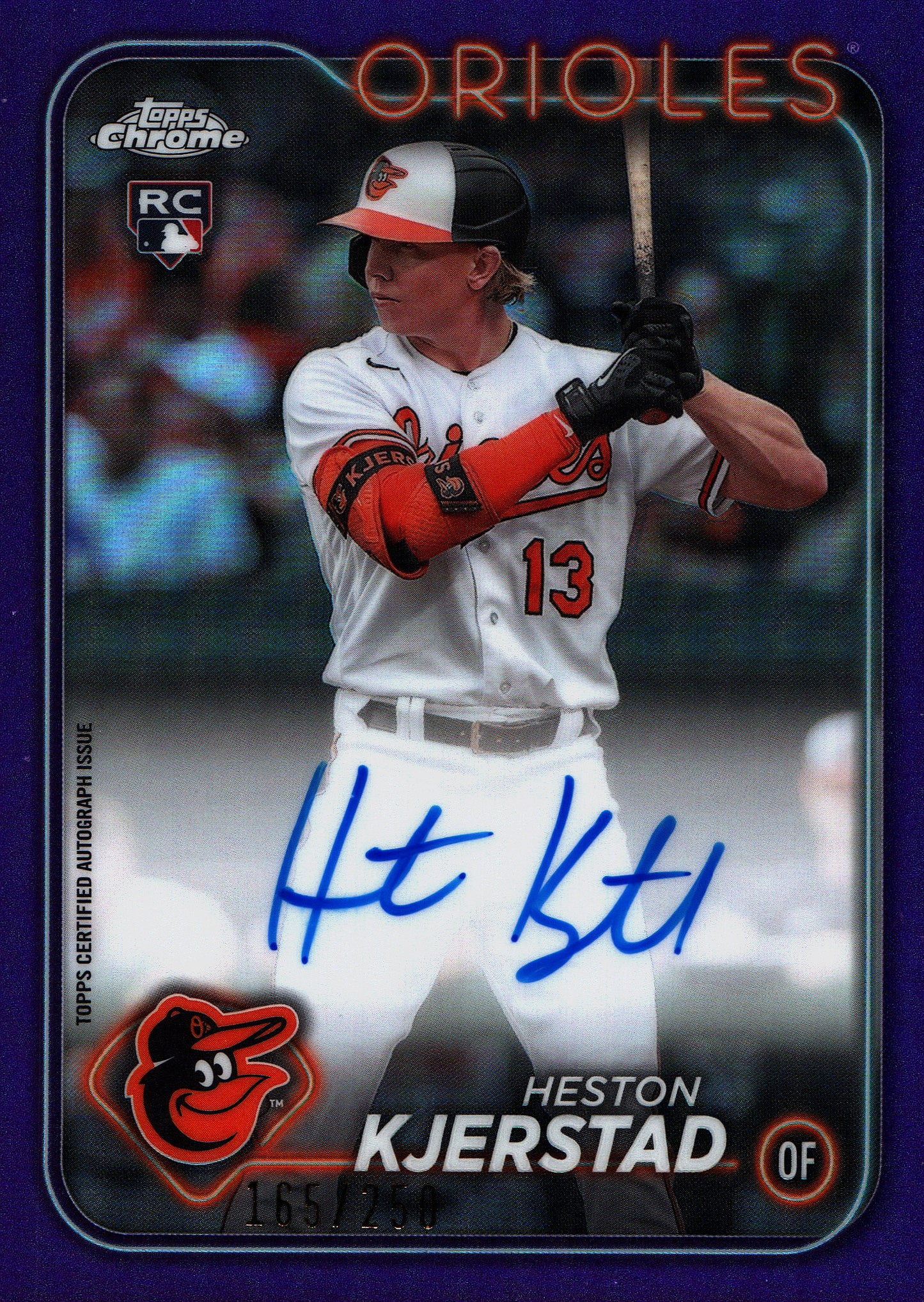 2024 Topps Chrome Rookie Autographs Purple Refractor Heston Kjerstad /250 #RA-HK Baltimore Orioles