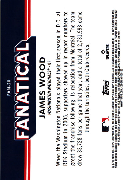 2025 Topps Chrome Fanatical RC James Wood #FAN-20 Washington Nationals