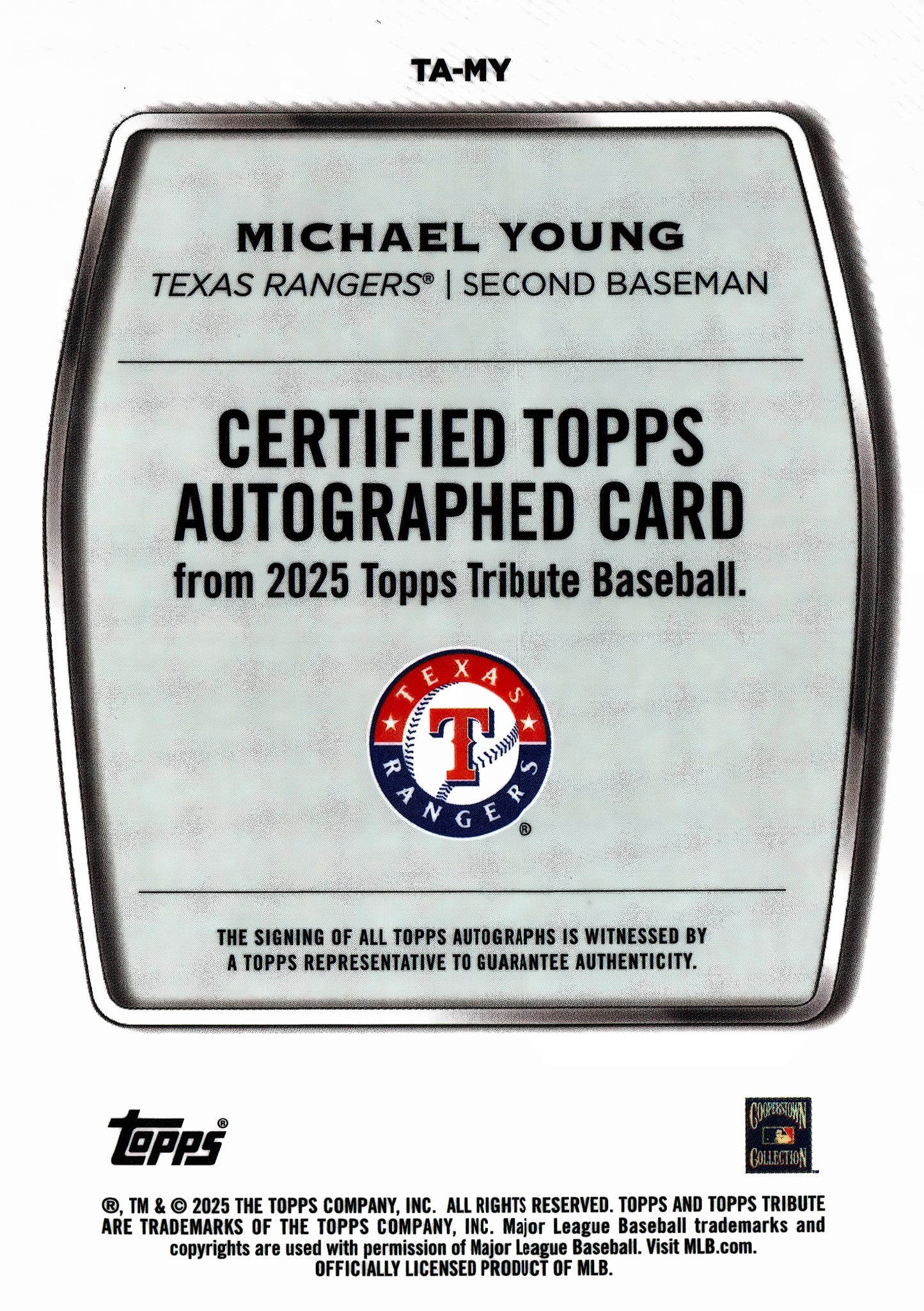 2025 Topps Tribute Autograph Michael Young /150 #TA-MY Texas Rangers