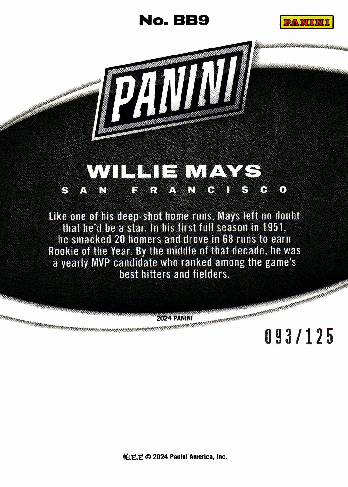 2024 Panini Red Willie Mays /125 #BB9 San Francisco Giants