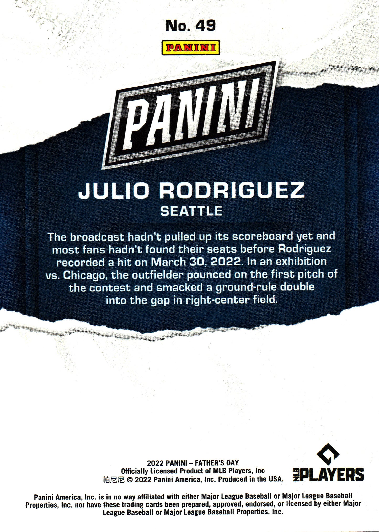 2022 Panini Father's Day Julio Rodríguez RC #49 Seattle Mariners