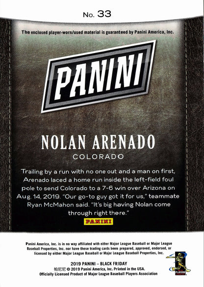 2019 Panini Black Friday Nolan Arenado Patch /50 #33 Colorado Rockies