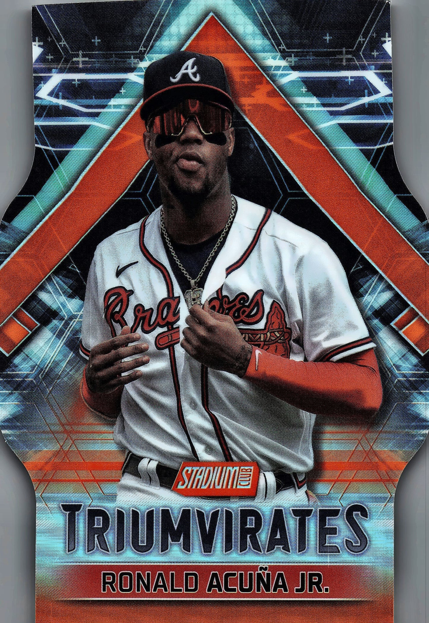 2023 Topps Stadium Club Triumvirates Orange Ronald Acuña Jr. /50 #T-17 Atlanta Braves