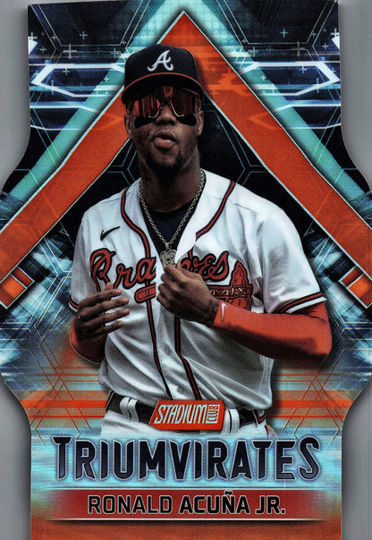 2023 Topps Stadium Club Triumvirates Orange Ronald Acuña Jr. /50 #T-17 Atlanta Braves