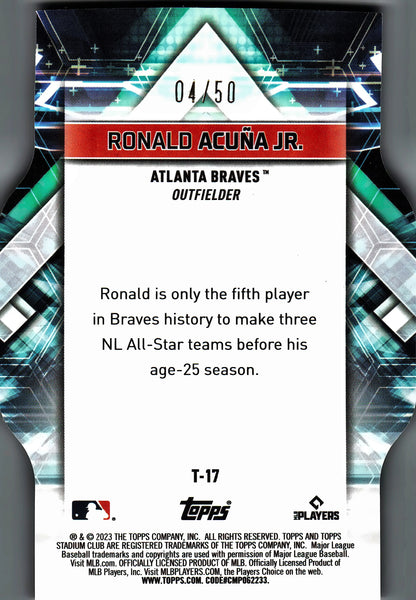 2023 Topps Stadium Club Triumvirates Orange Ronald Acuña Jr. /50 #T-17 Atlanta Braves