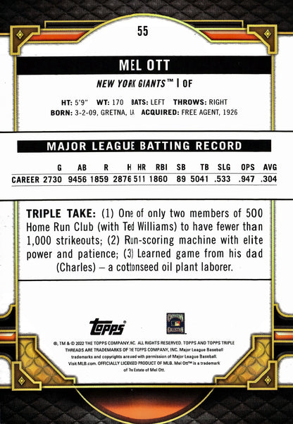 2022 Topps Threads Pink Mel Ott /125 #55 San Francisco Giants