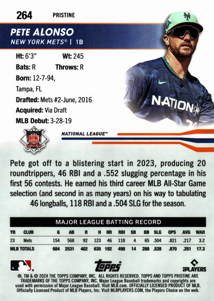 2024 Topps Pristine Purple Pete Alonso /99 #264 New York Mets