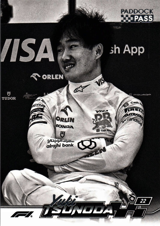 2024 Topps Paddock Pass Formula 1 Black and White Foil Yuki Tsunoda VAR #17b Visa Cash App