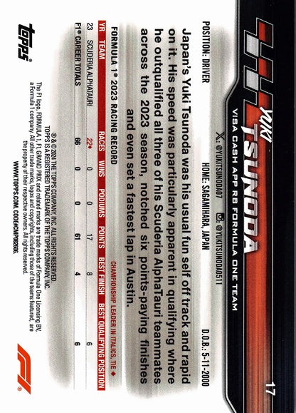 2024 Topps Paddock Pass Formula 1 Black and White Foil Yuki Tsunoda VAR #17b Visa Cash App