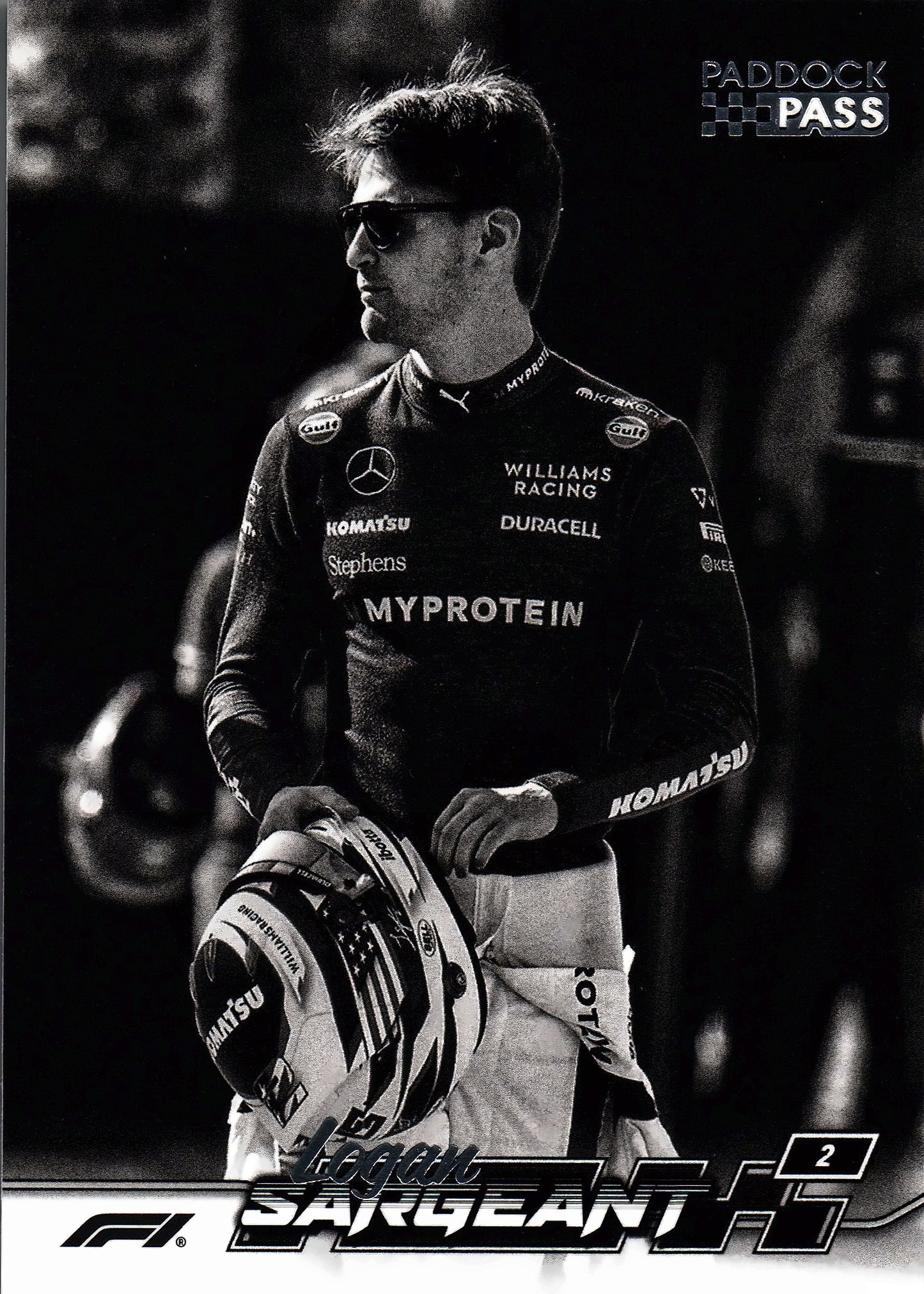 2024 Topps Paddock Pass Formula 1 Black and White Foil Logan Sargeant VAR #20A Williams