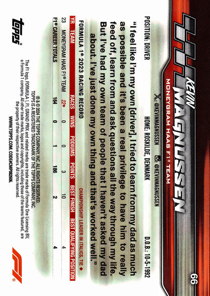 2024 Topps Paddock Pass Formula 1 Black and White FoilKevin Magnussen #66 Haas