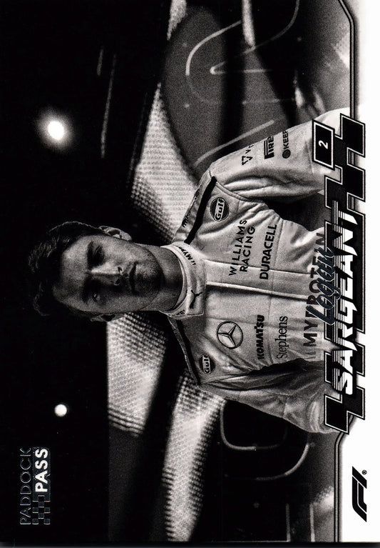 2024 Topps Paddock Pass Formula 1 Black and White Foil Logan Sargeant #70 Williams