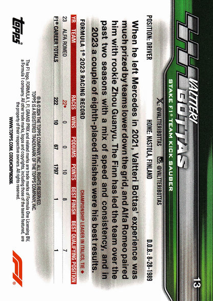 2024 Topps Paddock Pass Formula 1 Black Foil Valtteri Bottas VAR #13A KICK Sauber