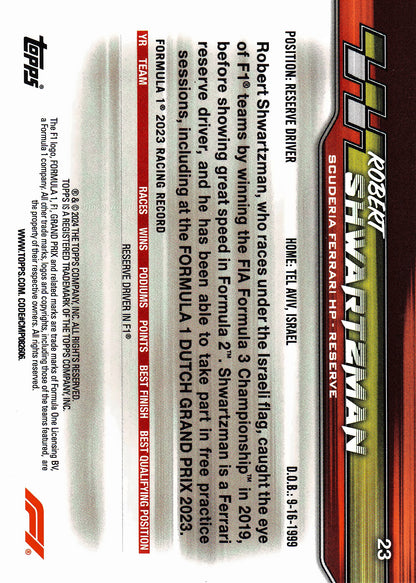 2024 Topps Paddock Pass Formula 1 Black Foil Robert Shwartzman #23 Ferrari