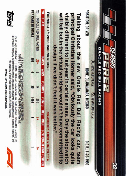 2024 Topps Paddock Pass Formula 1 Black Foil Sergio Perez F1C #32 Red Bull