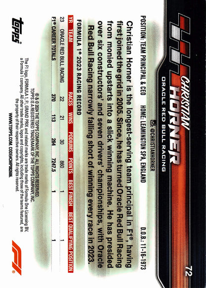 2024 Topps Paddock Pass Formula 1 Sepia Christian Horner #72 Red Bull