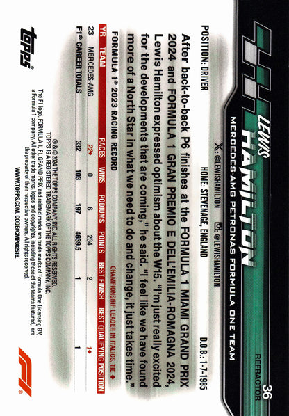 2024 Topps Paddock Pass Formula 1 Chrome Refractor Lewis Hamilton F1C #36 Mercedes-AMG