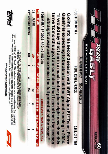 2024 Topps Paddock Pass Formula 1 Chrome Refractor Pierre Gasly #60 Alpine