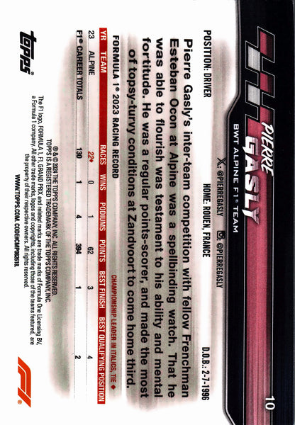 2024 Topps Paddock Pass Formula 1 Chrome Pierre Gasly VAR #10a Alpine