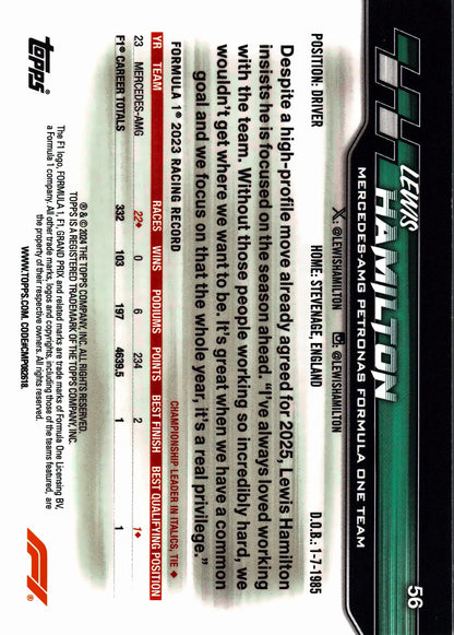 2024 Topps Paddock Pass Formula 1 Chrome Lewis Hamilton #56 Mercedes-AMG