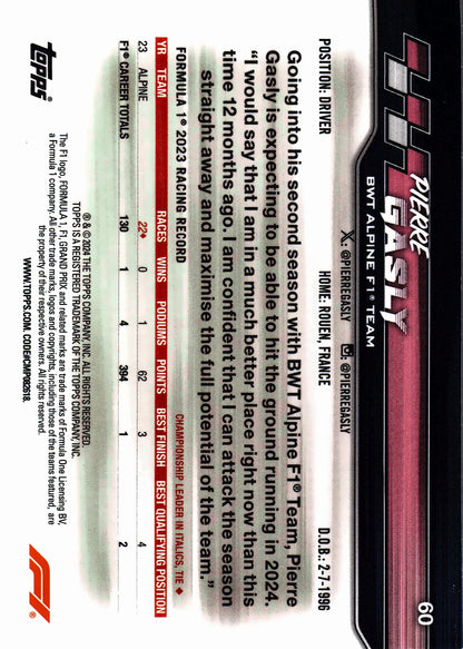 2024 Topps Paddock Pass Formula 1 Chrome Pierre Gasly #60  Alpine