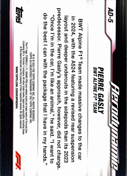 2024 Topps Paddock Pass Formula 1 Aerodynamic Pierre Gasly #AD-5 Alpine