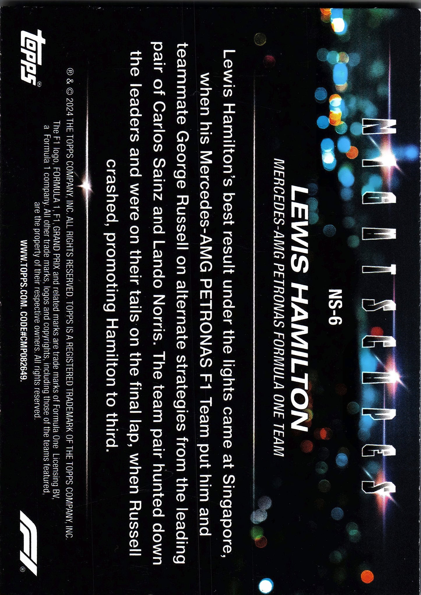 2024 Topps Paddock Pass Formula 1 Nightscapes Lewis Hamilton #NS-6 Mercedes-AMG