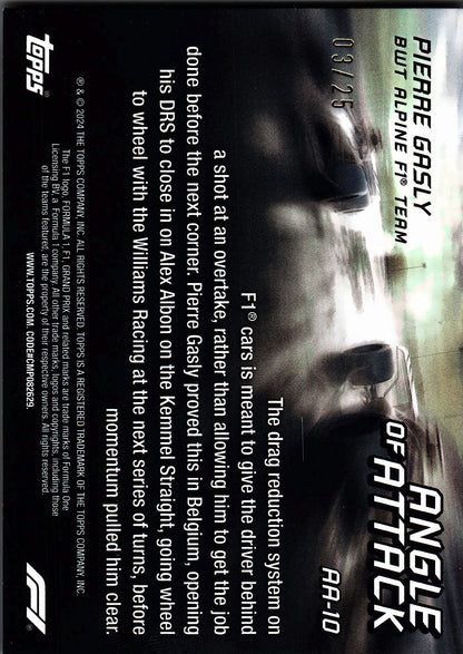 2024 Topps Paddock Pass Formula 1 Angle Of Attack Black Pierre Gasly /25 #AA-10 Alpine